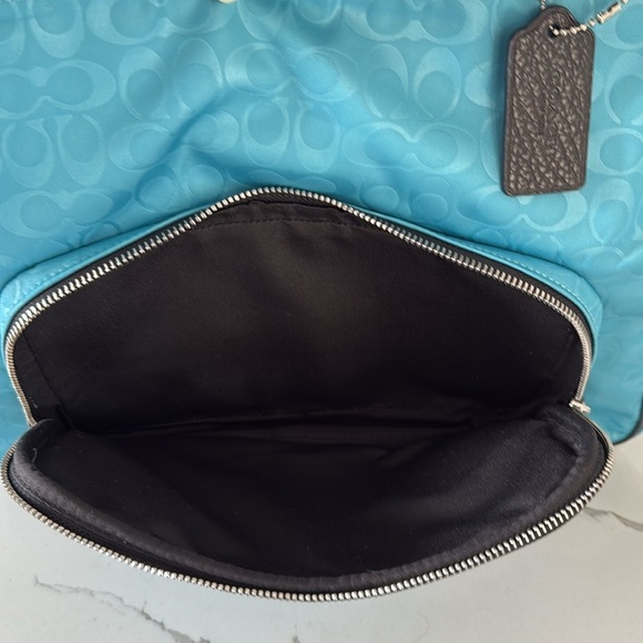 COACH Court Tote Bag Signature C Nylon Pebbled Leather With Patch Blue Black - Picture 15 of 16